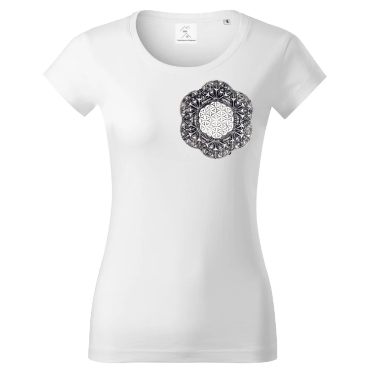 mandala góralska rozeta pocket damska biała koszulka Tatra Art.png