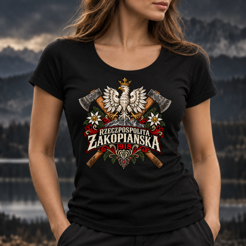 rzeczpospolita zakopiańska koszulka damska czarna model.png