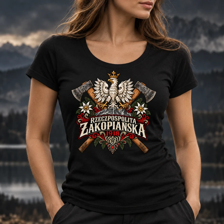 rzeczpospolita zakopiańska koszulka damska czarna model.png